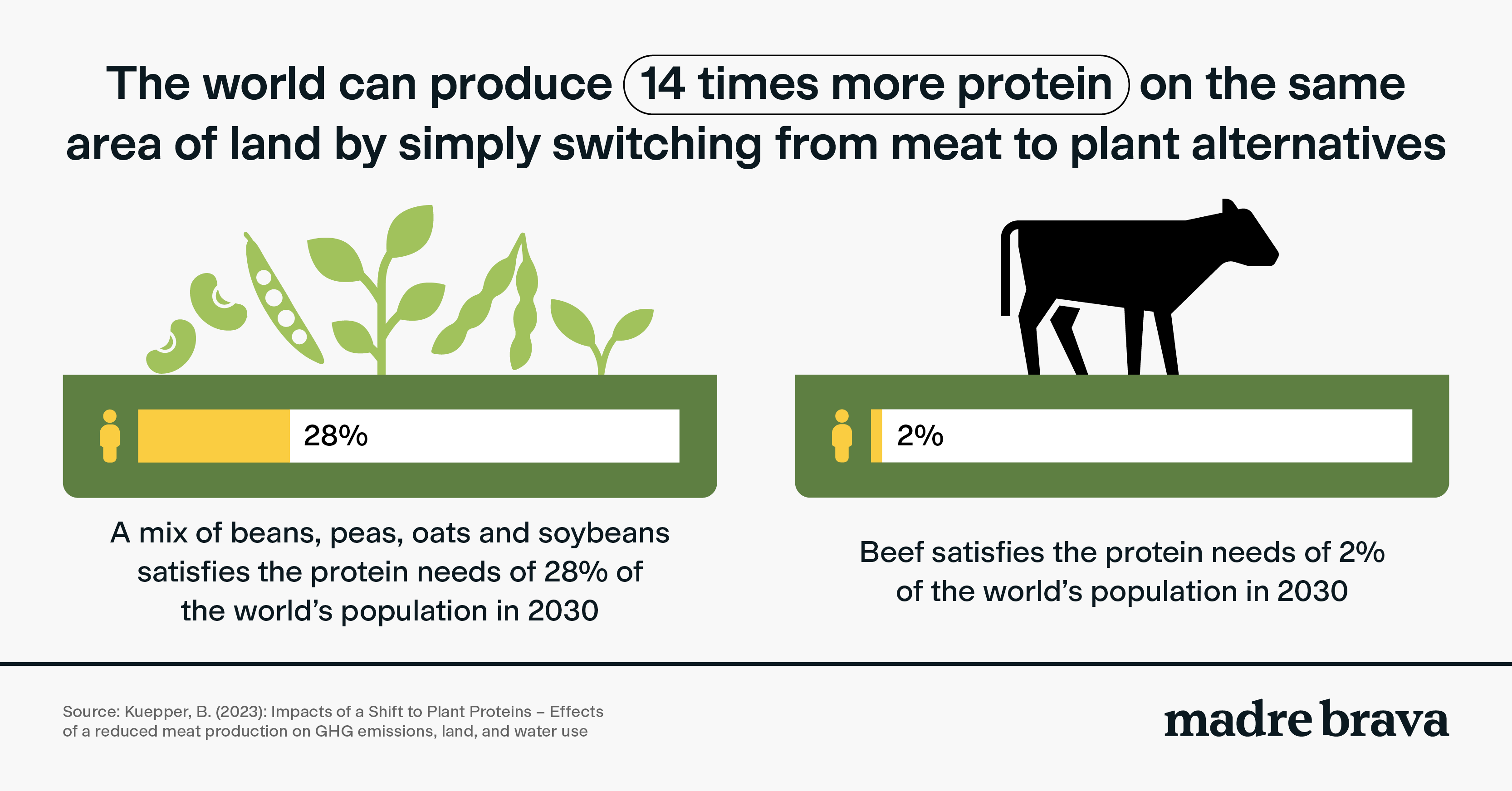 Land efficiency of plant proteins over animal protein